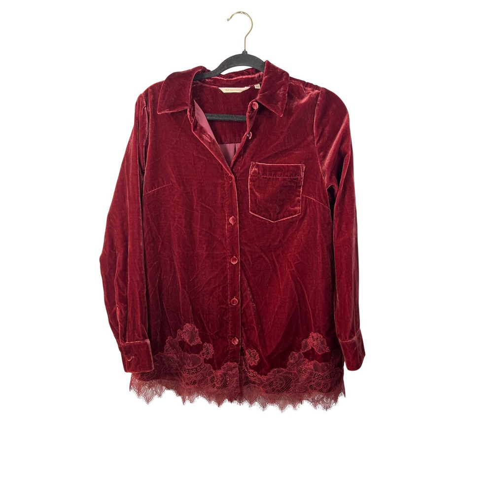Soft Surroundings Red Vampy Top Lace Witchy Festive XS Quiet Luxury Holiday Boho